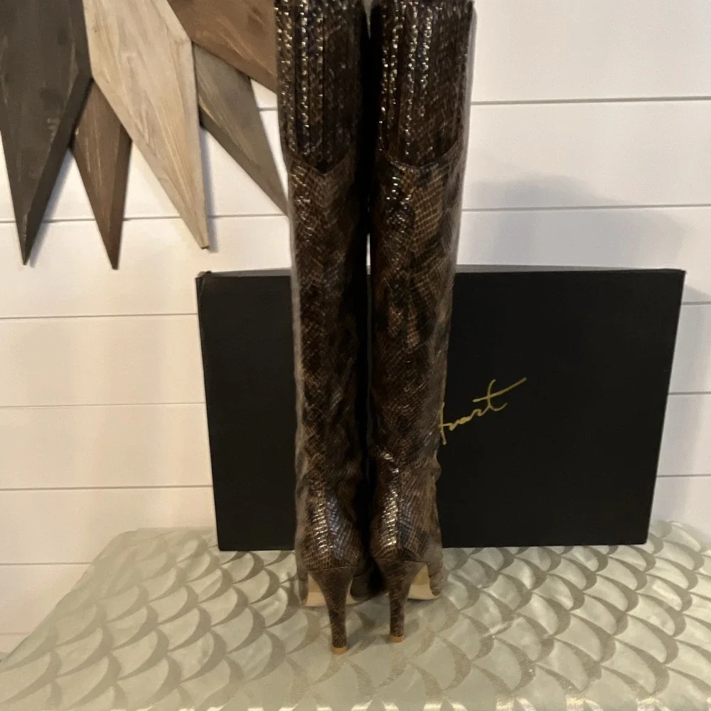 Vintage Colin Stuart Brown Snakeskin Slouch Knee High Boots NIB Size 6B Y2K